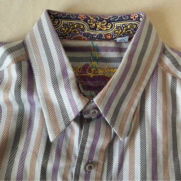Robert Graham Button Down Flip Cuff Casual Striped Dress Shirt Men's Size Large - Picture 13 of 15